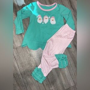 Kids Santa Pajama Set - Green and Pink